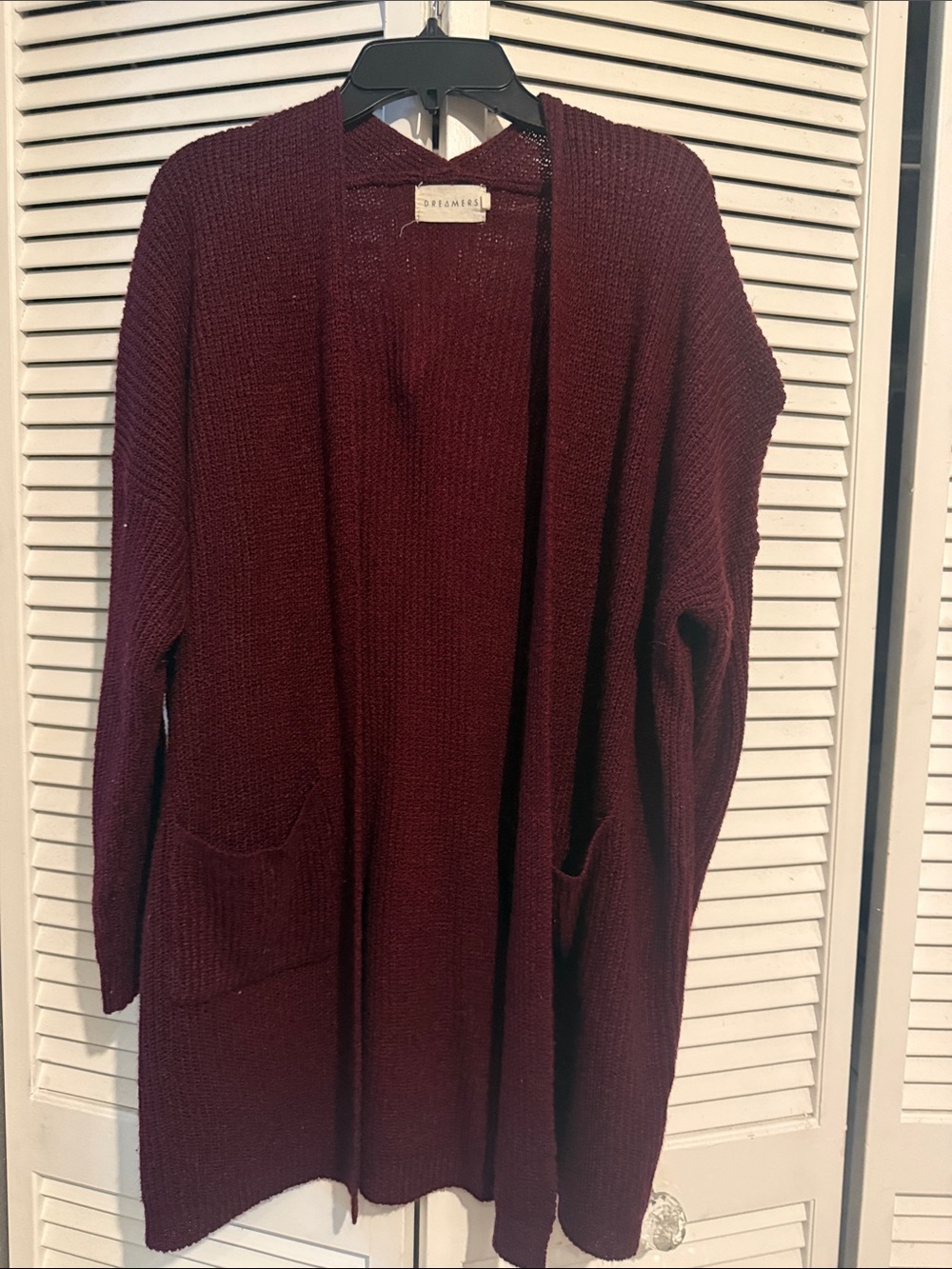 Dreamers Wine Open-Front Knit Cardigan with Pockets